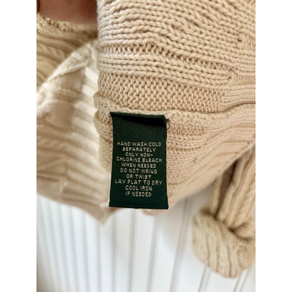 Vtg Ralph Lauren American Flag Aran Cable Knit Sweater 100% Cotton Cream Size M - Picture 5 of 11